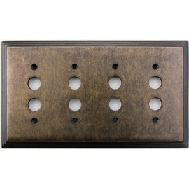 Classic Accents Deco Aged Antique Brass 4 Gang Push Button Light Switch Wall Plate