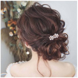 Yheakne Pearl Crystal Wedding Hair Pins Gold Flower Pearl Hair Pins Barrette Vintage Hair Clip Pins Decorative Bobby Pin Boho Hair Clip Bridal Hair Accessories for Women and Girls 2 Pieces (with