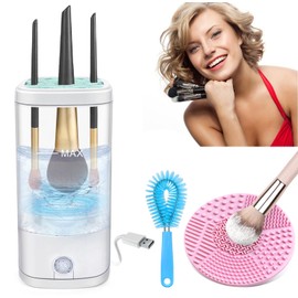 Idefair Electric Makeup Brush Cleaner - Automatic Brush Cleaner, Cosmetic Makeup Cleaning Machine for Multiple Brushes, Deep Cleaning Type-C Charging (White)
