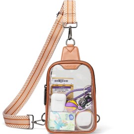 LATMAP DOUBLE ZIPPER Clear bags Stadium Approved Crossbody Sling Bag Fanny Pack Purses for Women Men Belt bag for Stadium Events,Brown