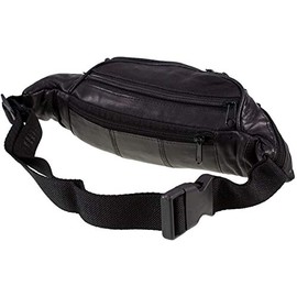 Lorenz Genuine Traditional All Soft Leather Bum Bag with 6 Zips, Black