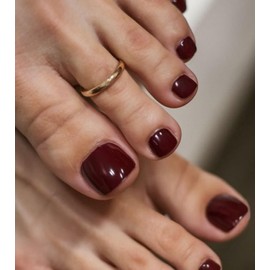 Morily Solid Burgundy Press on Toenails for Women, 24 Pcs Short Square Fake Toe Nail Press ons, Reusable Full Cover Artificial Glossy False Stick on Pedicure in 12 Sizes