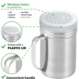Large Metal Salt Pepper Cooking Dredge Shakers - with Handle - Seasonings Spice Shakers with Holes and Lids - 2pcs (Silver, One Size)