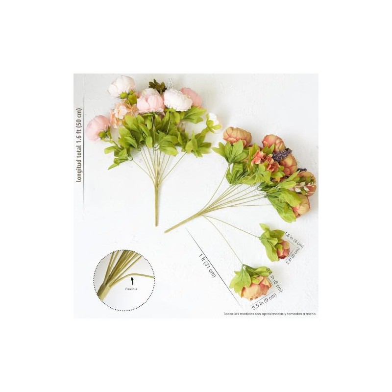 FiveSeasonStuff - Flores Artificiales Peonías de Seda y hortensias para
