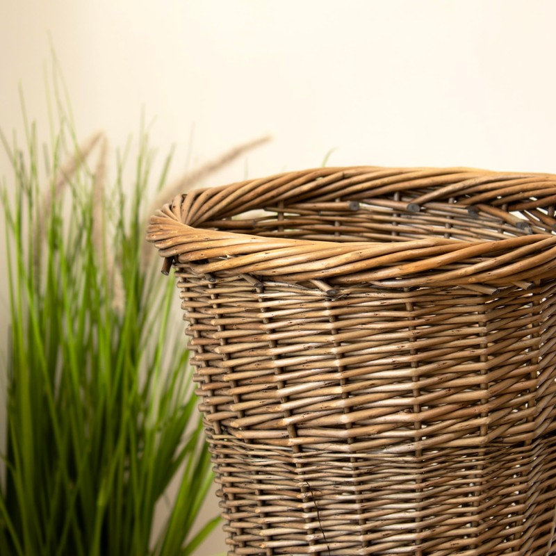Darthome Antique Wash Round Paper Bin 28x28cm Willow Wicker Brown