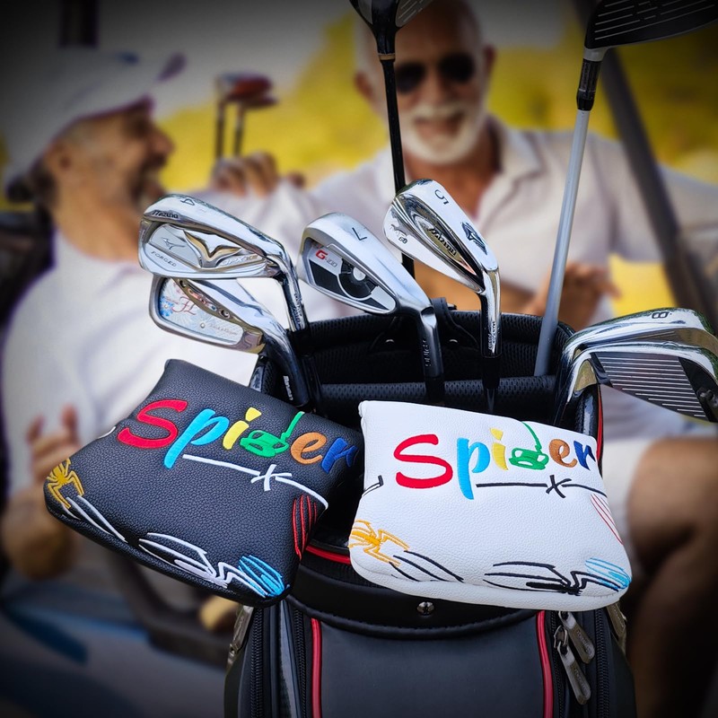 Golf Square Mallet Putter Cover Magnetic Heel-Shaft Headcovers Colorful Spider