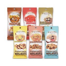 Crazy Go Nuts Walnuts Sampler (Banana, Buffalo, Coconut, Garlic Parmesan, Maple, Oatmeal Cookie) - Glazed Walnuts, Gluten Free, Superfood, Natural, Omega 3 Fatty Acids, and Antioxidants - 6-Pack