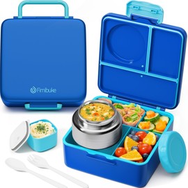 Fimibuke Bento Box for Kids Adult with Thermos, 3-4 Compartment 60OZ Toddler Lunch Box Container with Leakproof 8OZ Insulated Food Jar, Sauce Jar, Utensil for School Boy Girl, BPA-Free Dishwasher Safe