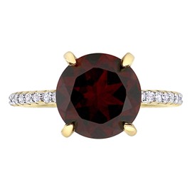 Women's Round Statement Gemstone Ring - Sterling Silver Ring for Women - Anillo de Mujer - Amethyst, Garnet - Rose Gold, Yellow Gold-Plated 925 Sterling Silver - Unique Gemstone Ring(Round Statement - Garnet- size 9)
