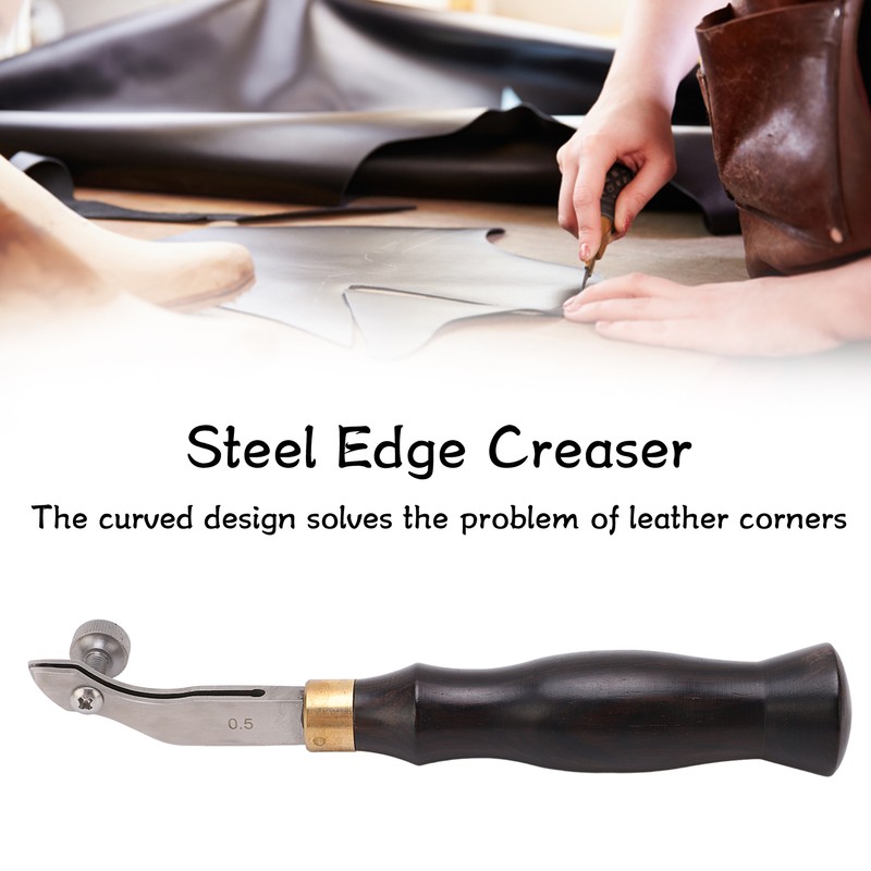 Leather Creaser 0.5mm Regulable Screw Ebony Handle Arc Design Stainless