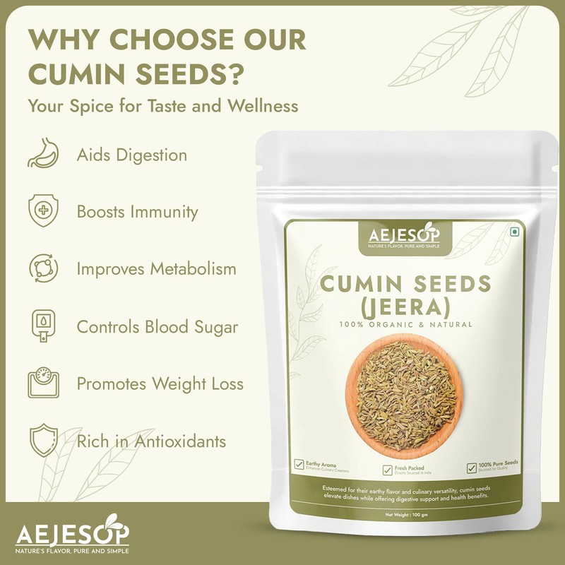 AEJESOP Cumin Seeds Whole, 3.5oz (100g)