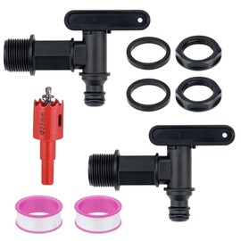 Outlet Tap for Rain Butt Pack of 2 Tap for Water Butt with Seal and Hole Opener 3/4 Inch Rain Barrel Adapter Water Butt Taps for Rainwater Barrel Water Tank Rain Barrel (Black)