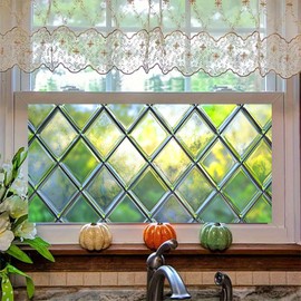 HOMETITUTE Diamond Pattern Privacy Window Film 39.3x17.7 Inch Static Cling Glass Sticker Decorative Window Cling Frosted Window Cover No Glue for Kitchen Bathroom Door UV Blocking