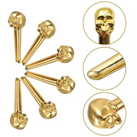 Musiin Guitar Bridge Pins,Gold Skull Design Solid Metal Tapered Pins for Acoustic Guitar, Enhance Sustain and Showcase Personal Style (Set of 6)
