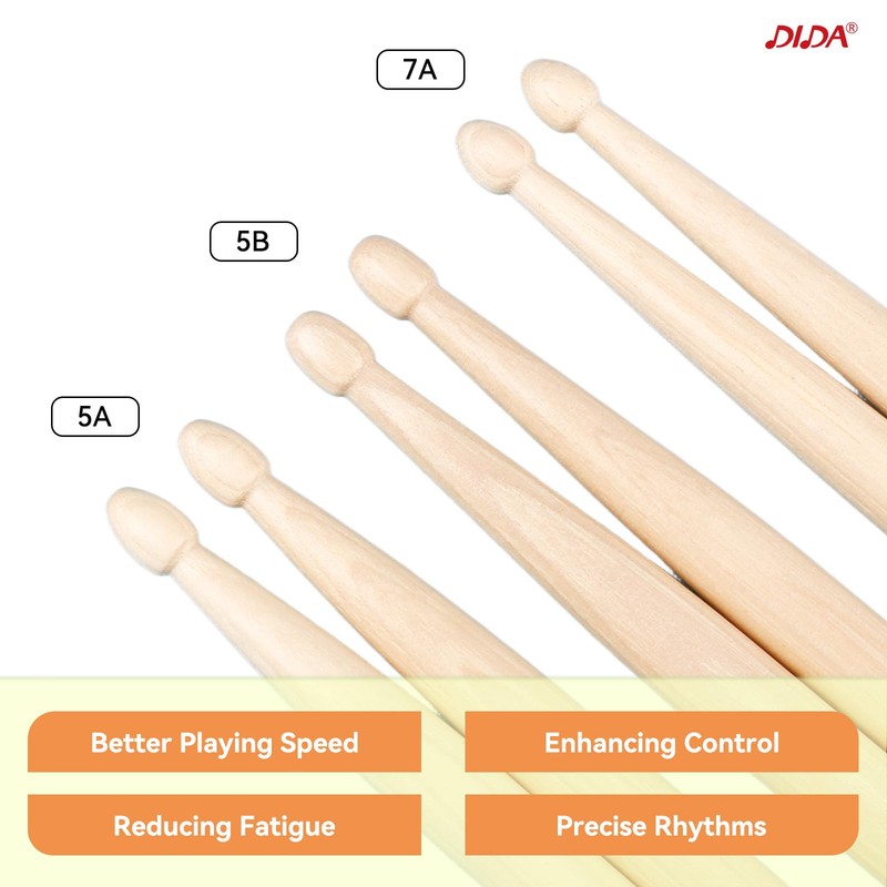 Drum Sticks, American Hickory Drumsticks, Drumsticks for Drum, Non-Slip Grip,