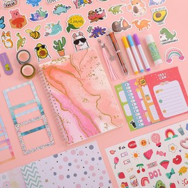 SKYDUE DIY Journal Kit for Girls, Creative Arts and Crafts Set, Cute Diary Scrapbook Supplies Perfect Christmas & Birthday Gifts for 8 9 10 11 12 13 14 Year Old and Up Teen Pink