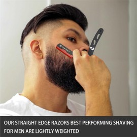 BEAUTICS ALISHBA BEAUTY PROFESSIONAL BARBER STRAIGHT EDGE RAZOR SALON QUALITY CUT THROAT SHAVETTE WITH 20 PACK PLATINUM SUPER SHARP SINGLE EDGE RAZOR BLADES STRAIGHT RAZORS FOR MEN (BLAKC RED 7001)