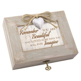 Cottage Garden You are Beautiful and Loved Ivory Distressed Jewelry Music Box Plays You Light Up My Life