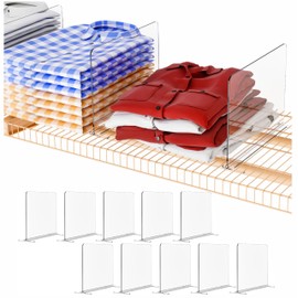 Clear 10 Pack Wire Shelving Closet Organizer-No Tool-Acrylic Closet Shelf Organizers and Storage,8.5" Tall Top Shelf & Closet Separators for Shirt,Sweater,Handbag,Sweatshirt Wire Closet Organizer