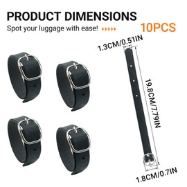 10pcs PU Leather Luggage Tag Straps with Metal Buckle Black Leather Luggage Tag Loops for Suitcases Briefcase Backpacks Travel Hanging Accessories