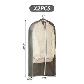 OAAO 2 Pcs Garment Bags, Zippered Clothes Bags, Dustproof Clothes Cover, Hanging Clothing Storage Bags for Suits, Jackets, Coat (Grey) (60 x 100 cm)