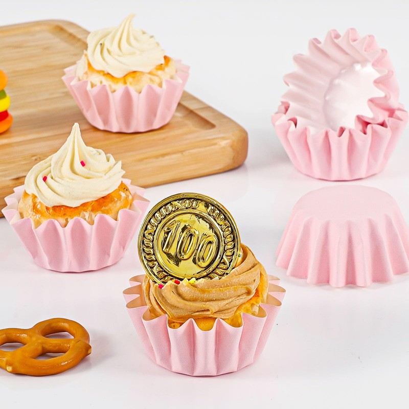 Caperci Grease-Resistant Pink Mini Cupcake Liners 200 Counts - Heavy