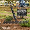 Bow Rakes for Lawns, 17 Prongs 17" Wide Heavy Duty