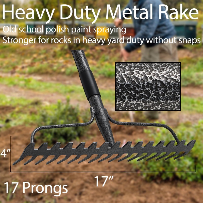 Bow Rakes for Lawns, 17 Prongs 17" Wide Heavy Duty