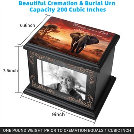 Cremation Urns for Human Ashes Adult Male or Female, Funeral Memorial Urns for Ashes with Photo Frame, Wooden Urns Box and Casket for Men Women, Burial Urn for Adults Up to 200 IBS