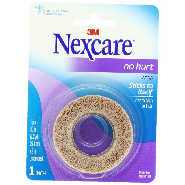 Nexcare No Hurt Wrap Tan 1 Inches X 5 Yards Stretched, 0.108 Pound (Pack of 6)