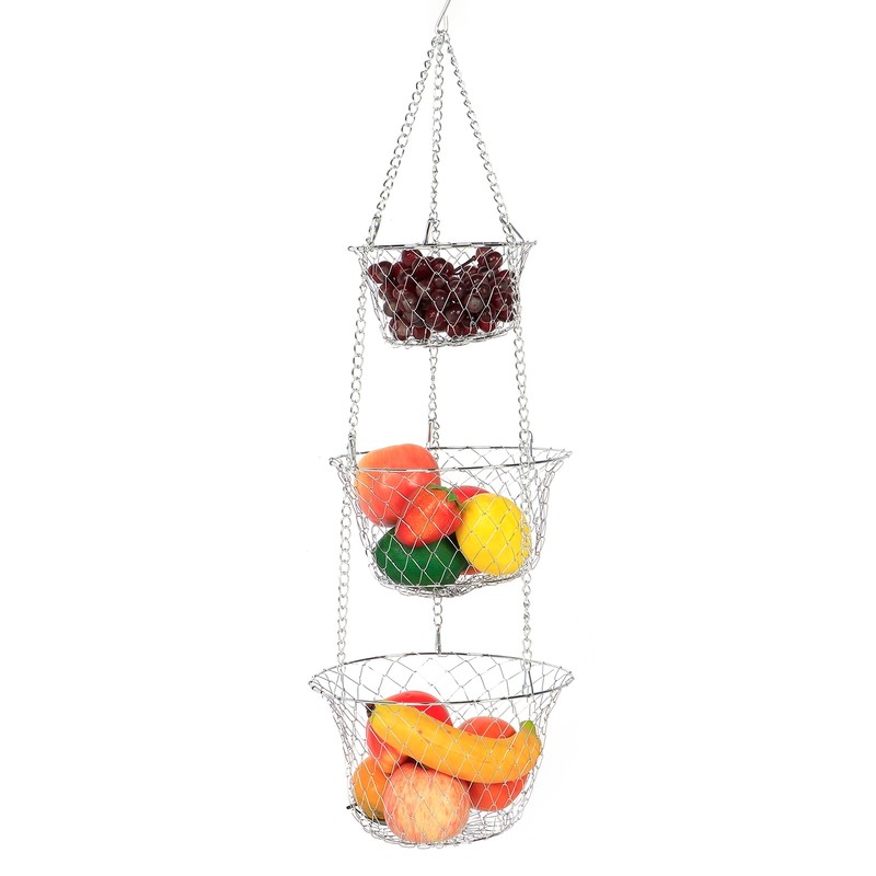 3‑Tier Flower Basket Iron Wire Hanging Vegetable Storage Fruit Organizer