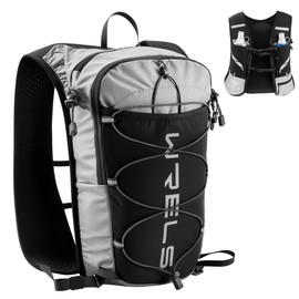 WRELS Running Hydration Vest 8L for Men Women with 10 Pockets，Adjustable Lightweight Running Water Backpack for Marathon Jogging Cycling Hiking