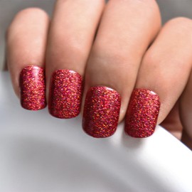 Shiny Powder Colorful Press On False Nails Short Medium Length Full Cover Acrylic Almond Shaped Ballerina Nails Minimalist Reusable Nails for Nail Salons and Home DIY Nail Art (JDB-ZH11 Red)