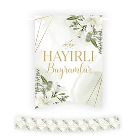 Bayram Decoration, Hayirli Bayramlar, Banner, Bunting, Eid Decoration, Ramazan Decor, Bayram Mübarak, Eid Mubarak Decoration (White/Gold)