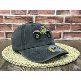 ZKFE Embroidered Monster Truck Hat for for Toddler Boy, Shark Shape Baseball Cap, Washed Black Snapback Dad Hat for Child Kids
