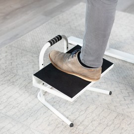 VIVO Ergonomic Height Adjustable Foot Rest Relief Platform, Elevated Stool for Comfortable Sit to Stand Workstation, Non-Slip Surface, Portable, Home Office Classroom Use, White, STAND-FT01W