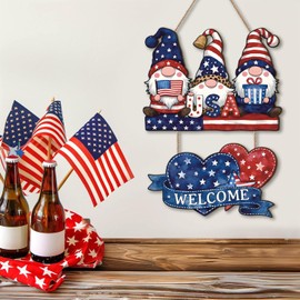 Ausril Gnomes Patriotic Door Hanger,4th of July Door Sign,Independence Day Wreath,Fourth of July Wreath,American Flag Gnomes Welcome Sign,Memorial Day Wall Decor for Home Porch Yard Office Outdoor