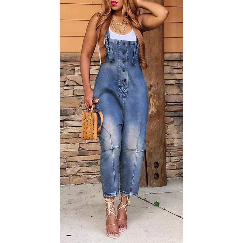 CHARTOU Women's Casual Loose Fit Jean Jumpsuit Overalls Crop Harem