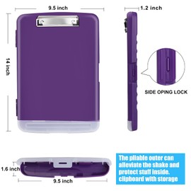 Aitakatta Clipboards Side Open Nursing Clipboard with Storage, Plastic Storage Clipboard Foldable Clipboards for Nurse Doctor Teacher, Waterproof Clip Board Case for Writing Drawing (Purple,1pc)