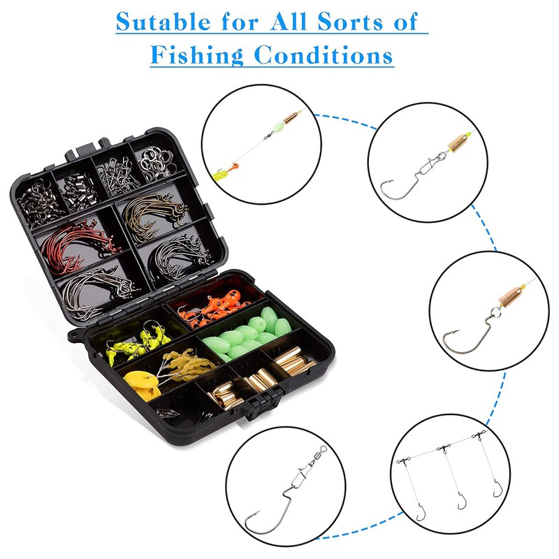 138pcs Fishing Accessories Set with Tackle Box Including Offset Worm