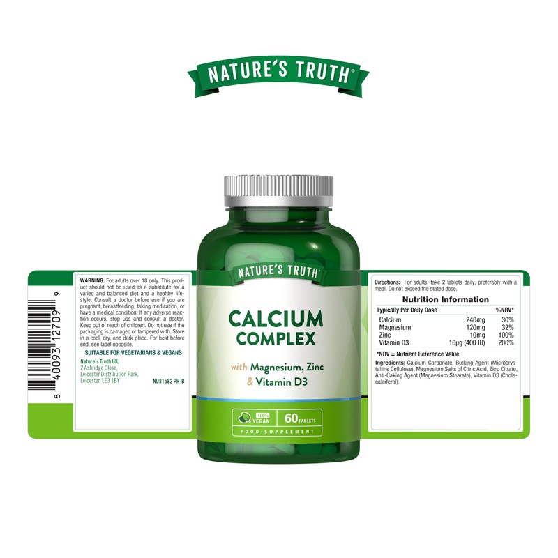 Calcium Tablets - Supplement with Calcium, Magnesium, Zinc and Vitamin