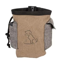 Pet Food/Treat Pouch for Training or Traveling, Dog Waist Bag Built-in Poop Bag Dispenser, Pet Toys Kibble Snack Storage Holder, Drawstring Dog Treat Tote Reward Pocket (Brown)