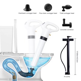 RAY STAR 4 in 1 Air Plunger, High Pressure Powerful Plunger Unblocker Air Drain Blaster Toilet Unclogger Tool with 4 Plunger Heads For Clogged Toilet, Bathroom, Floor Drain, Sewer, Pipes Sink Bathtub