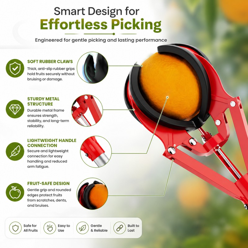 Fruit Picker Tool for Tree Harvesting – 3-Claw Handheld Collector