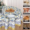 Yellow and Blue Floral Tablecloth Round 60 Inch Farmhouse Boho