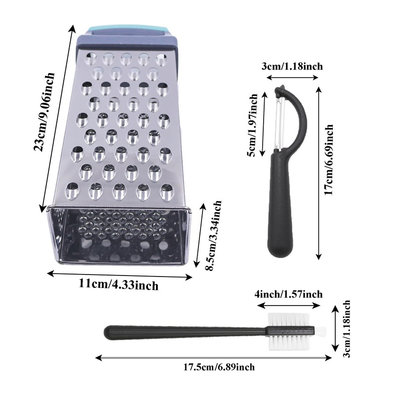 Box Grater Cheese Grater with Handle 4 Sided Stainless Steel