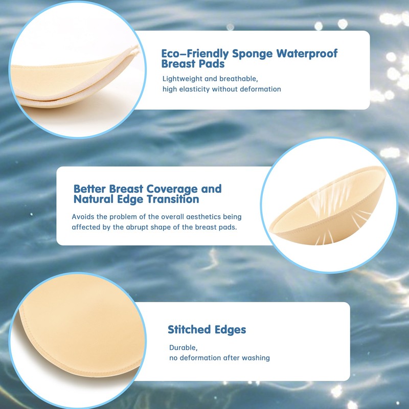 BeaGirl Waterproof Swimsuit Bra Pad Inserts 3 Pairs,Round Sewn Padded