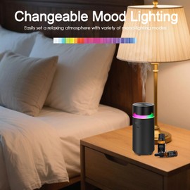 HODEMI Portable Smart Essential Oil Diffuser,Cold Mist Car Air Freshener Aromatherapy Diffuser with 10 LED Lights,Built-in Battery,Auto On/Off,4/8 Timer Modes,for Home Office and Travel (Black)
