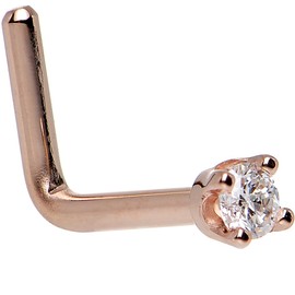 Body Candy 14k Rose Gold 2mm (0.030 cttw) Genuine Diamond L Shaped Nose Stud Ring 18 Gauge 1/4"