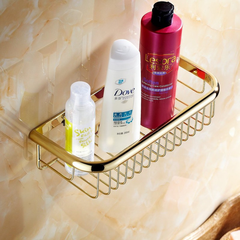 Beelee Wall Mounted Golden Brass Bathroom Commodity Shelf Shower Caddy